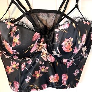 NWT VICTORIAS SECRET VERY SEXY SATIN LACE FLORAL CORSET BUSTIER SIDE ZIPPER 34DD